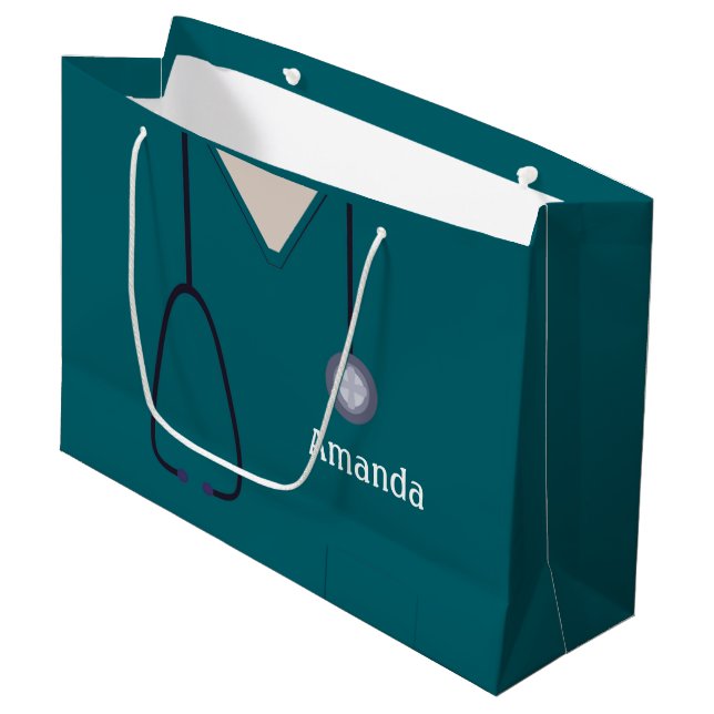 Nurse Medical Scrubs Teal LGB Large Gift Bag (Front Angled)