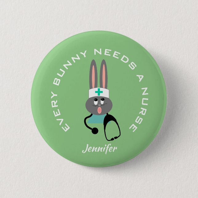 Nurse Medical Stethoscope Bunny Mint Green Custom Button (Front)