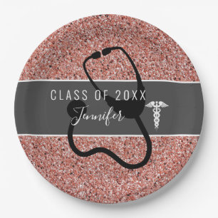 Nurse Medical Stethoscope Graduate Party Glitter Paper Plates