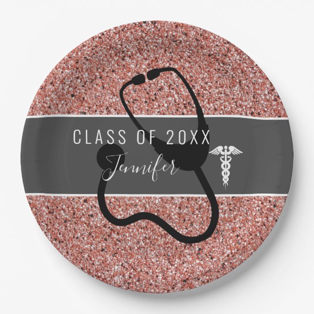 Nurse Medical Stethoscope Graduate Party Glitter Paper Plates (Front)