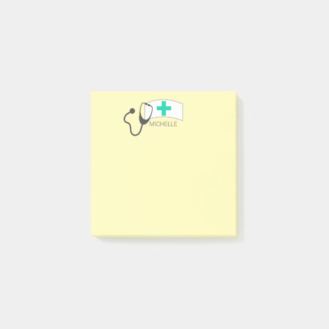 Nurse Medical Stethoscope Nurses Hat Pastel Yellow Post-it Notes (Front)