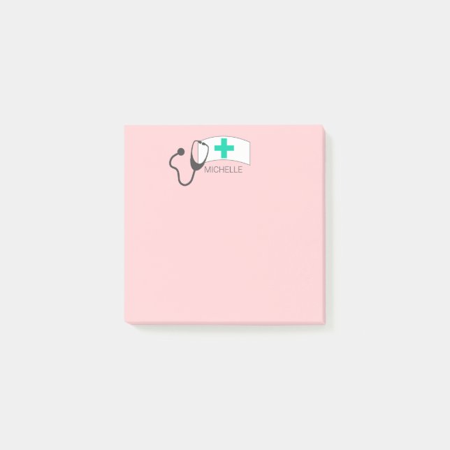 Nurse Medical Stethoscope Nurses Hat Pink Office Post-it Notes (Front)