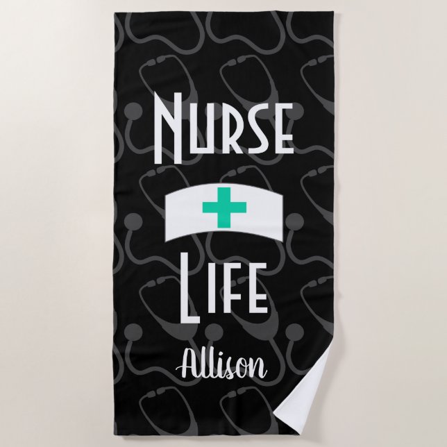Nurse Medical Stethoscope Pattern Personalized Beach Towel (Front)