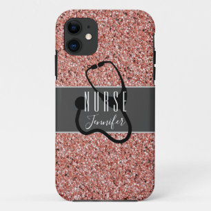 Nurse Medical Stethoscope Pink Glitter Customized iPhone 11 Case