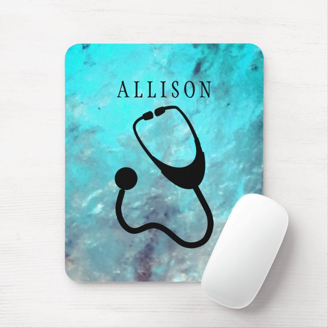 Nurse Medical Stethoscope Turquoise Marble Custom Mouse Pad (With Mouse)