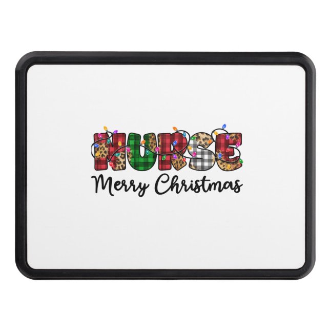 Nurse Merry Christmas Lights Leopard Print Buffalo Hitch Cover (Front)