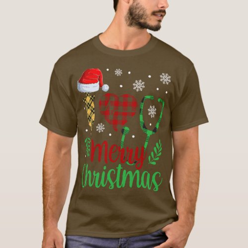 Nurse Merry Christmas Stethoscope Plaid Santa ER N T_Shirt