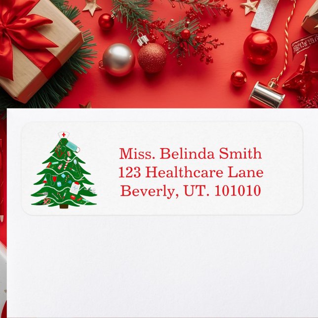 Nurse Merry Christmas Tree Return Address Label (Creator Uploaded)