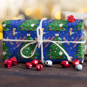 Nurse Merry Christmas Tree with Reindeer Nurse Wrapping Paper