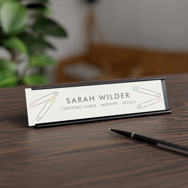 Nurse Midwife Birth Coach Doula Desk Name Plate (Add your name and position to this diaper pin desk nameplate)