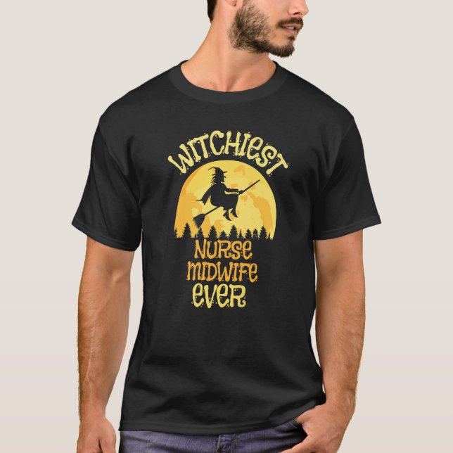Nurse Midwife Witch Halloween Humor T-Shirt (Front)