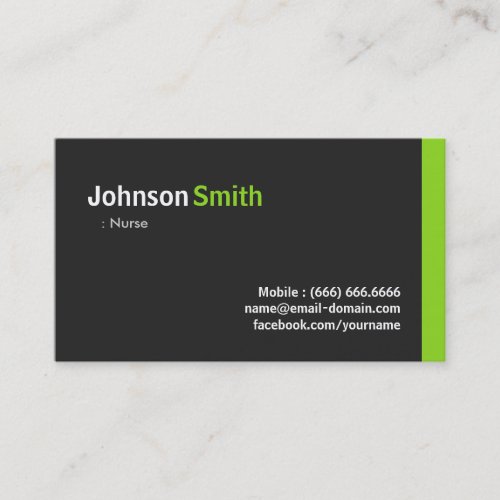 Nurse _ Modern Minimalist Green Business Card