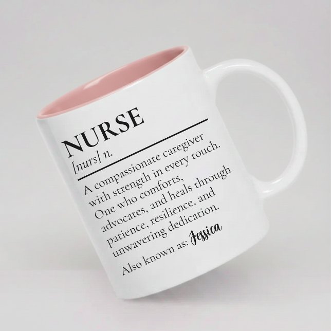 Nurse | Modern Script Nurse Definition with Name Two-Tone Coffee Mug (Personalized Medical Nurse Definition Mug Gift, Nurse Definition Mug Gift for Healthcare Staff)