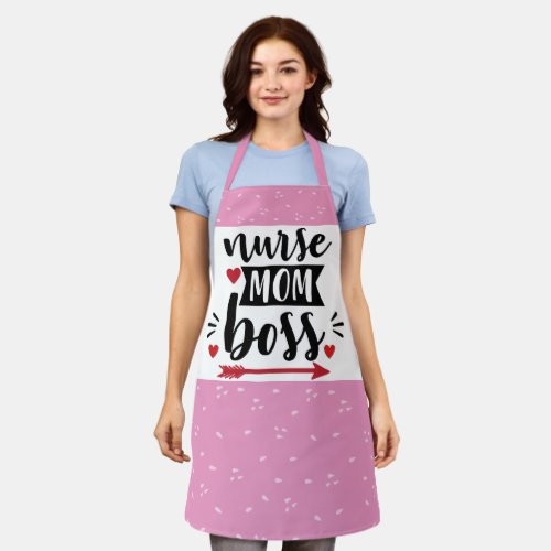 Nurse mom boss typography pink floral pattern  apron