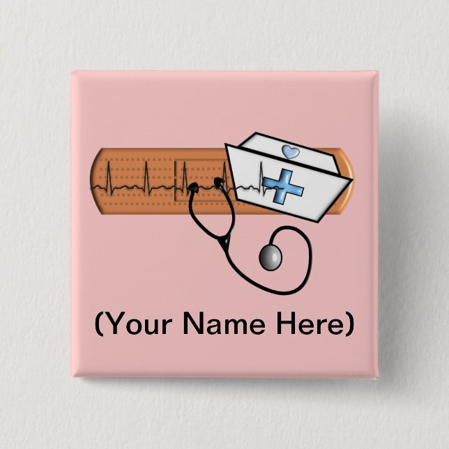 Nurse Name Badge (Add Your Nam) Pinback Button (Front)