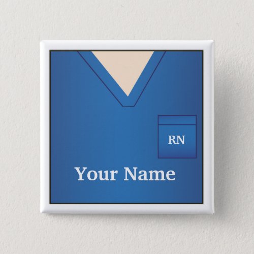 Nurse Name Blue Scrubs Square Button