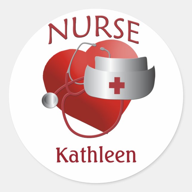 Nurse Name Custom Nurses Heart Sticker (Front)