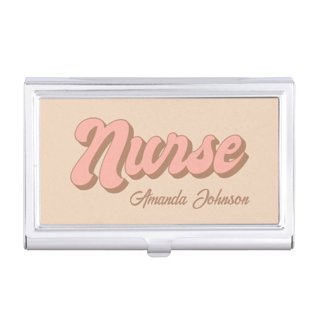 Nurse Name Retro Custom Business Card Case Holder (Front)
