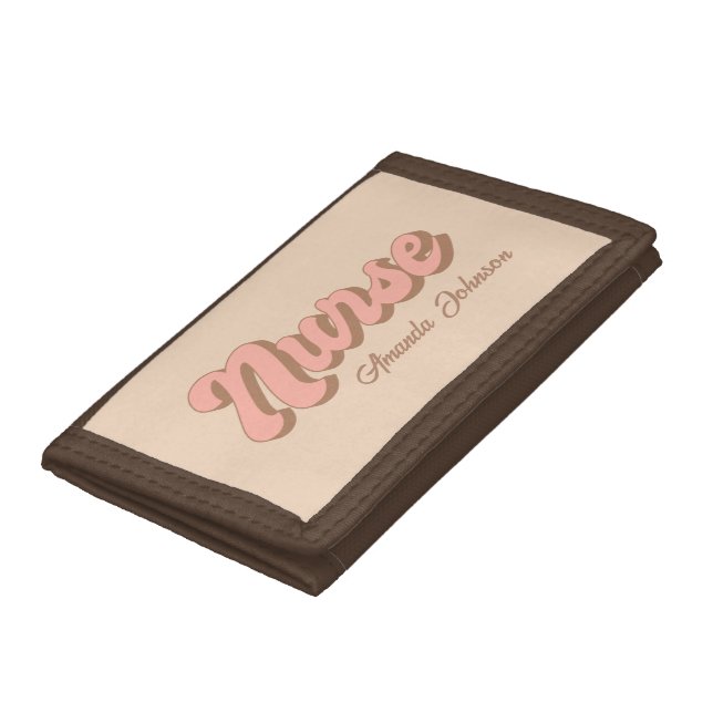 Nurse Name Retro Custom Photo Wallet | Brown  (Bottom)