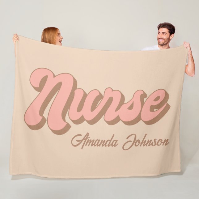 Nurse Name Retro Large Custom Fleece Blanket (In Situ)