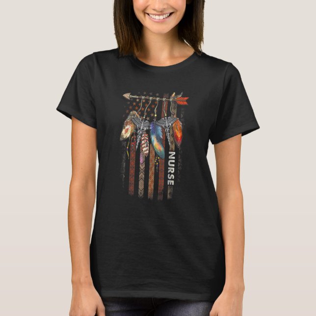 Nurse Native American Arrow Caduceus Feather Ameri T-Shirt (Front)