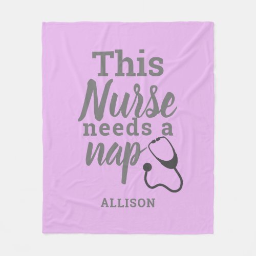 Nurse Needs a Nap Purple Typography Personalized Fleece Blanket