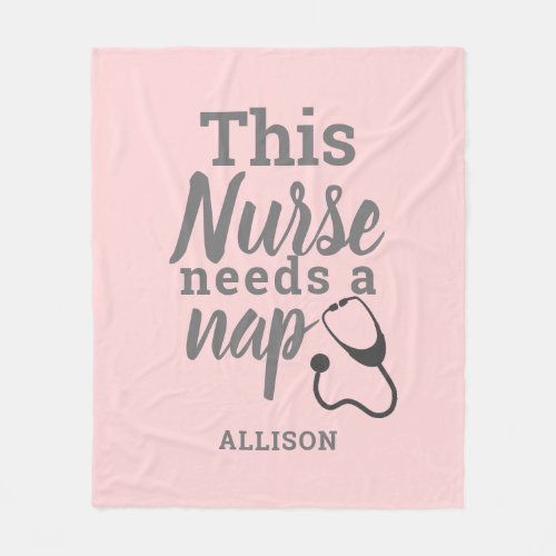 Nurse Needs a Nap Typography Pink Personalized Fleece Blanket