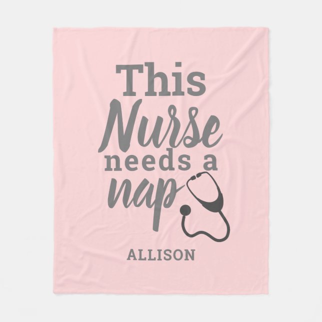 Nurse Needs a Nap Typography Pink Personalized Fleece Blanket (Front)