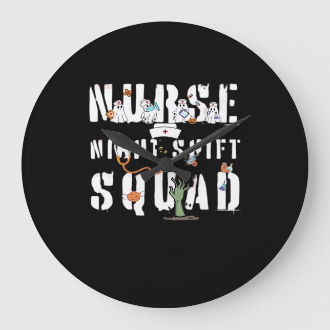 Nurse Night Shift Halloween Squad Classic T-Shirt Large Clock (Front)