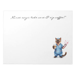 Nurse Notepad with Cute Cat Holding Coffee for Cat