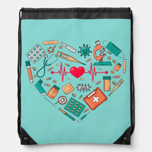 Nurse Nursing Heart Tool Drawstring Bag (Front)