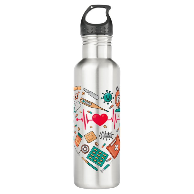 Nurse Nursing Heart Tool Stainless Steel Water Bottle (Front)