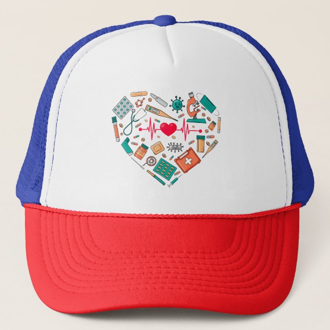 Nurse Nursing Heart Tool Trucker Hat (Front)