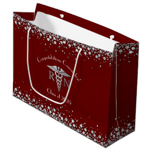 Nurse Nursing School Graduation Maroon Silver Large Gift Bag