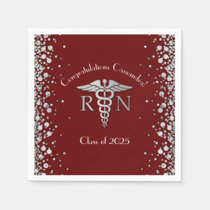 Nurse Nursing School Graduation Maroon Silver Napkins