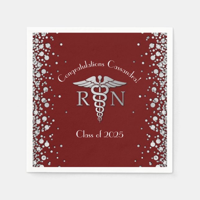 Nurse Nursing School Graduation Maroon Silver Napkins (Front)