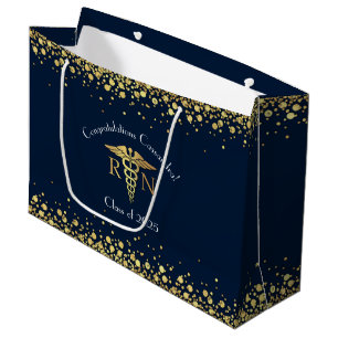Nurse Nursing School Graduation Navy Blue Gold Large Gift Bag