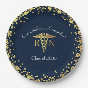 Nurse Nursing School Graduation Navy Blue Gold Paper Plates