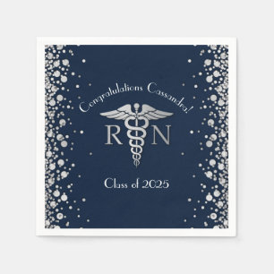 Nurse Nursing School Graduation Navy Blue Silver Napkins