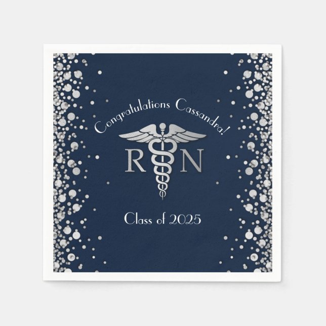 Nurse Nursing School Graduation Navy Blue Silver Napkins (Front)
