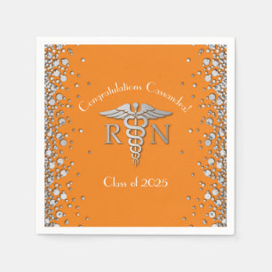 Nurse Nursing School Graduation Orange Silver Napkins
