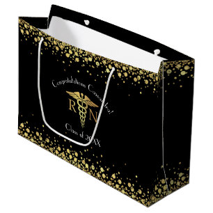Nurse Nursing School Graduation Party Black Gold Large Gift Bag