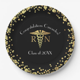 Nurse Nursing School Graduation Party Black Gold Paper Plates