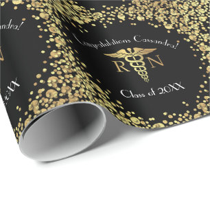 Nurse Nursing School Graduation Party Black Gold Wrapping Paper