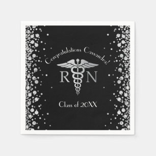 Nurse Nursing School Graduation Party Black Silver Napkins