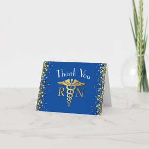 Nurse Nursing School Graduation Party Blue Gold Letterpress Thank You Card
