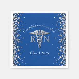 Nurse Nursing School Graduation Party Blue Silver Napkins