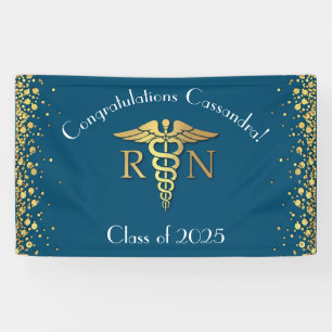 Nurse Nursing School Graduation Party Gold Blue Banner