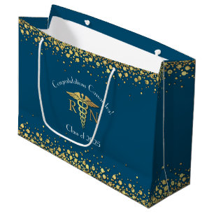 Nurse Nursing School Graduation Party Gold Blue Large Gift Bag