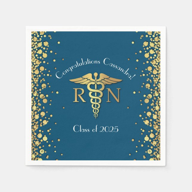 Nurse Nursing School Graduation Party Gold Blue Napkins (Front)